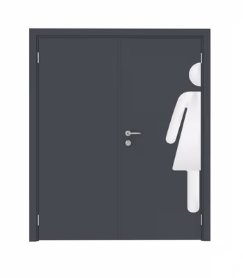 Дверь деревянная в пластике CPL  двустворчатая RAL 7024 с наклейкой WOMAN