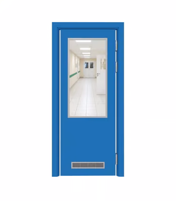 Дверь композитная Poseidon маятниковая одностворчатая RAL 5015 с остеклением №7 с вентиляционной решёткой