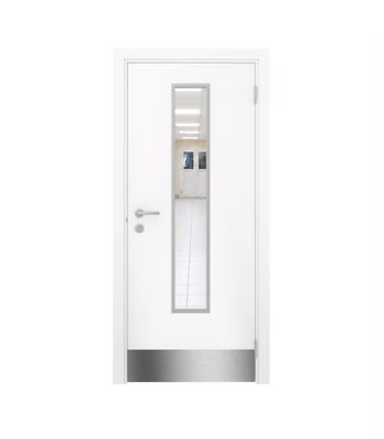 Дверь композитная Poseidon  одностворчатая Белый с остеклением №2 с отбойной пластиной на уровне ног