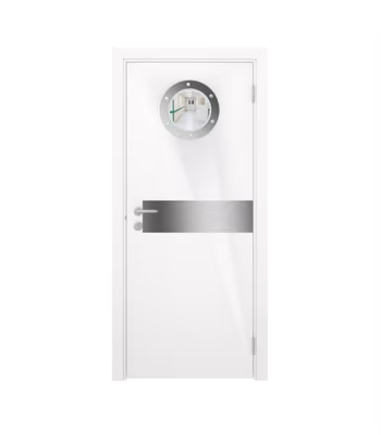 Дверь композитная Poseidon  одностворчатая Белый с иллюминатором с отбойной пластиной на уровне рук