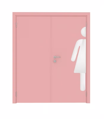 Дверь деревянная в пластике CPL  двустворчатая RAL 3015 с наклейкой WOMAN